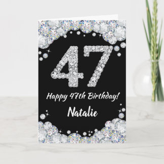 Happy 47th Birthday Black en Silver Glitter Card Kaart