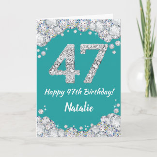 Happy 47th Birthday Blauwgroen en Silver Glitter C Kaart