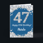 Happy 47th Birthday Blue en Silver Glitter Card Kaart<br><div class="desc">Happy 47th Birthday Blue en Silver Glitter Card met persoonlijke naam. Voor verdere aanpassing,  te klikken gelieve de knoop "van de Aanpassing het"en ons ontwerphulpmiddel te gebruiken om deze sjabloon te wijzigen.</div>