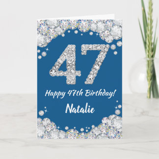 Happy 47th Birthday Blue en Silver Glitter Card Kaart