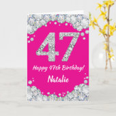 Happy 47th Birthday Hot Pink en Silver Glitter Kaart (Gele Bloem)