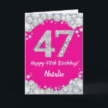 Happy 47th Birthday Hot Pink en Silver Glitter Kaart<br><div class="desc">Happy 47th Birthday Hot Pink en Silver Glitter Card met persoonlijke naam. Voor verdere aanpassing, te klikken gelieve de knoop "van de Aanpassing het"en ons ontwerphulpmiddel te gebruiken om deze sjabloon te wijzigen.</div>