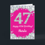 Happy 47th Birthday Hot Pink en Silver Glitter Kaart<br><div class="desc">Happy 47th Birthday Hot Pink en Silver Glitter Card met persoonlijke naam. Voor verdere aanpassing,  te klikken gelieve de knoop "van de Aanpassing het"en ons ontwerphulpmiddel te gebruiken om deze sjabloon te wijzigen.</div>