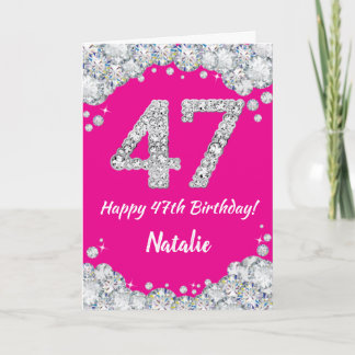 Happy 47th Birthday Hot Pink en Silver Glitter Kaart