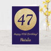 Happy 47th Birthday Navy Blue and Gold Glitter Kaart (Gele Bloem)