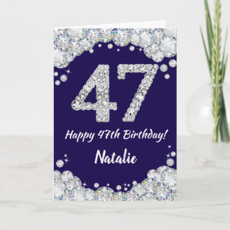 Happy 47th Birthday Navy Blue en Silver Glitter Kaart