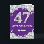 Happy 47th Birthday Paars en Silver Glitter Card Kaart<br><div class="desc">Happy 47th Birthday Paars and Silver Glitter Card met persoonlijke naam. Voor verdere aanpassing, te klikken gelieve de knoop "van de Aanpassing het"en ons ontwerphulpmiddel te gebruiken om deze sjabloon te wijzigen.</div>
