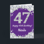 Happy 47th Birthday Paars en Silver Glitter Card Kaart<br><div class="desc">Happy 47th Birthday Paars and Silver Glitter Card met persoonlijke naam. Voor verdere aanpassing,  te klikken gelieve de knoop "van de Aanpassing het"en ons ontwerphulpmiddel te gebruiken om deze sjabloon te wijzigen.</div>