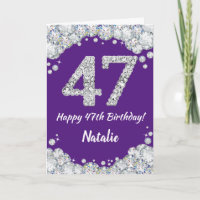 Happy 47th Birthday Paars en Silver Glitter Card