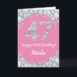 Happy 47th Birthday Pink en Silver Glitter Card Kaart<br><div class="desc">Happy 47th Birthday Pink Turquoise Aqua en Silver Glitter Card met persoonlijke naam. Voor verdere aanpassing, te klikken gelieve de knoop "van de Aanpassing het"en ons ontwerphulpmiddel te gebruiken om deze sjabloon te wijzigen.</div>