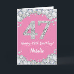 Happy 47th Birthday Pink en Silver Glitter Card Kaart<br><div class="desc">Happy 47th Birthday Pink Turquoise Aqua en Silver Glitter Card met persoonlijke naam. Voor verdere aanpassing,  te klikken gelieve de knoop "van de Aanpassing het"en ons ontwerphulpmiddel te gebruiken om deze sjabloon te wijzigen.</div>