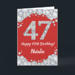 Happy 47th Birthday Red en Silver Glitter Card Kaart<br><div class="desc">Happy 47th Birthday Red en Silver Glitter Card met persoonlijke naam. Voor verdere aanpassing,  te klikken gelieve de knoop "van de Aanpassing het"en ons ontwerphulpmiddel te gebruiken om deze sjabloon te wijzigen.</div>