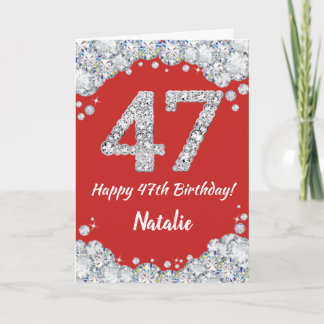 Happy 47th Birthday Red en Silver Glitter Card Kaart