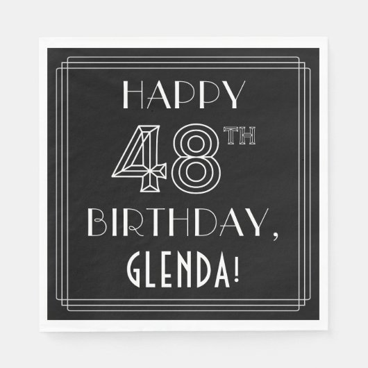 HAPPY 48th BIRTHDAY; Art Deco Style; aangepaste na Servet (Voorkant)