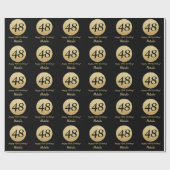 Happy 48th Birthday Black en Gold Glitter Cadeaupapier (Vlak)