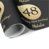 Happy 48th Birthday Black en Gold Glitter Cadeaupapier (Rol Hoek)