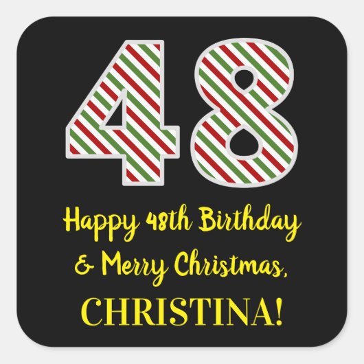 Happy 48th Birthday & Merry Kerstmis, aangepaste n Vierkante Sticker (Voorkant)