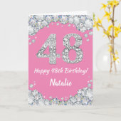 Happy 48th Birthday Pink en Silver Glitter Card Kaart (Gele Bloem)