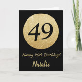 Happy 49th Birthday Black and Gold Glitter Card Kaart (Voorkant)