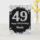 Happy 49th Birthday Black en Silver Glitter Card Kaart (Gele Bloem)