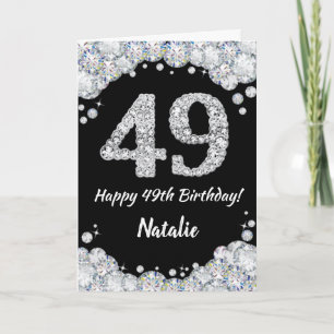 Happy 49th Birthday Black en Silver Glitter Card Kaart