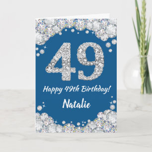 Happy 49th Birthday Blue en Silver Glitter Card Kaart