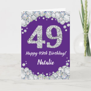 Happy 49th Birthday Paars en Silver Glitter Card Kaart