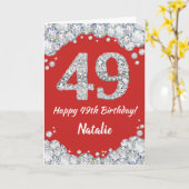 Happy 49th Birthday Red en Silver Glitter Card Kaart (Gele Bloem)