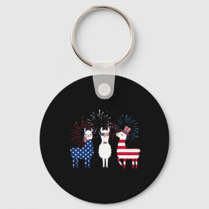 Happy 4 juli American Flag Red White Llama an Sleutelhanger