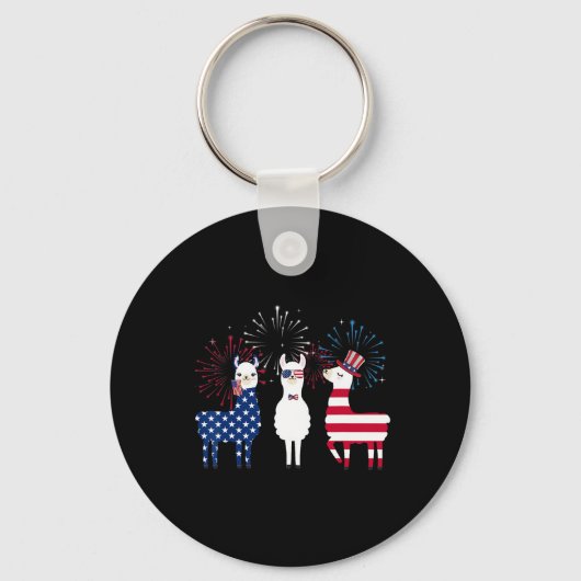 Happy 4 juli American Flag Red White Llama an Sleutelhanger (Voorkant)