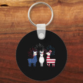Happy 4 juli American Flag Red White Llama an Sleutelhanger (Voorkant)