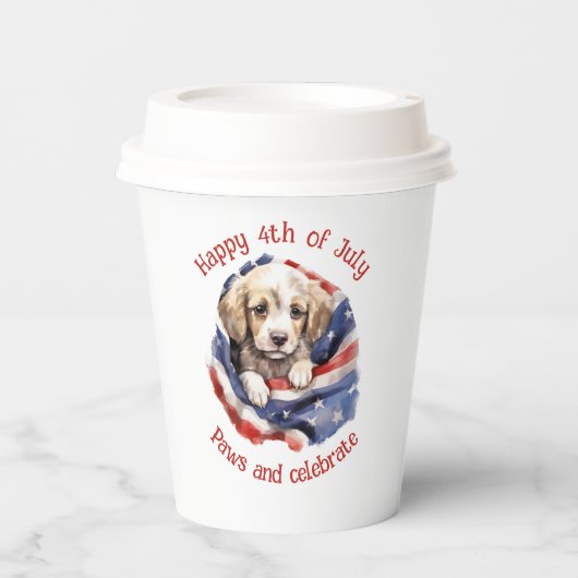 Happy 4 juli Amerikaanse vlag Schattigee puppy Papieren Bekers (Voorkant)