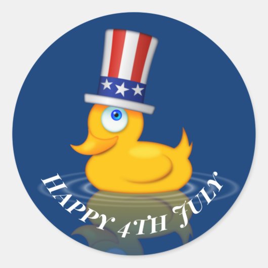 Happy 4 juli Cute Patriotic Rubbber Duck Ronde Sticker (Voorkant)