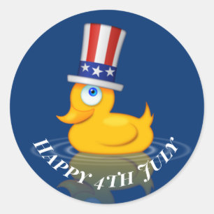 Happy 4 juli Cute Patriotic Rubbber Duck Ronde Sticker