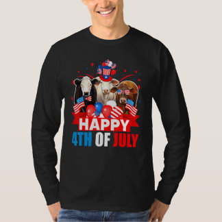 Happy 4 juli drie gedenkwaardige Amerikaanse Koe v T-shirt