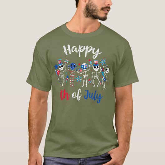 Happy 4 juli Funny Skeleton Patriotic America T-shirt (Voorkant)