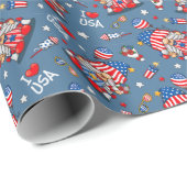 Happy 4 juli Ik hou van de USA Patriotic Gnome Cadeaupapier (Rol Hoek)