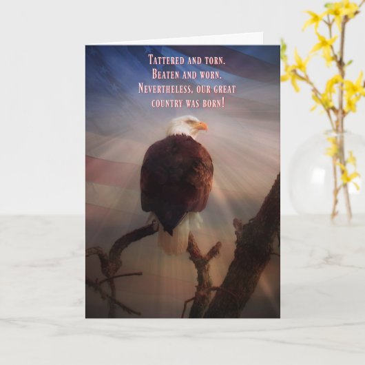 Happy 4 juli Patriotic Bald Eagle and Flag Kaart (Gele Bloem)