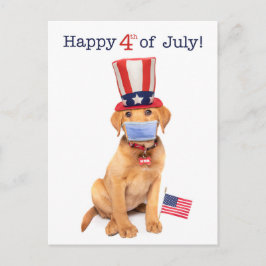 Happy 4 juli-puppy in Face Mask Briefkaart
