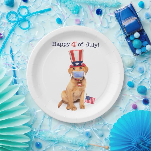 Happy 4 juli-puppy in Face Mask Papieren Bordje (Feest)
