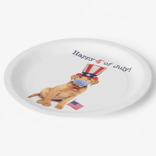 Happy 4 juli-puppy in Face Mask Papieren Bordje (Gekanteld)