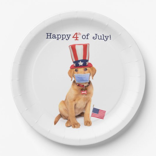 Happy 4 juli-puppy in Face Mask Papieren Bordje (Voorkant)