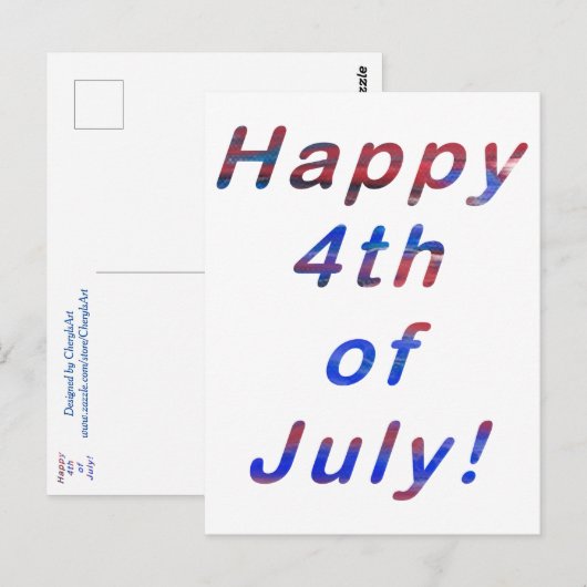 Happy 4 juli, Red Blue Blend Letters Briefkaart (Voorkant / Achterkant)