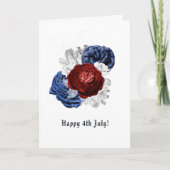 Happy 4 juli Red, White en Blue Floral Photo Feestdagen Kaart (Voorkant)