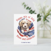 Happy 4 juli Schattigee Puppy Amerikaanse Vlag Briefkaart (Staand voorkant)