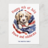 Happy 4 juli Schattigee Puppy Amerikaanse Vlag Briefkaart (Voorkant)