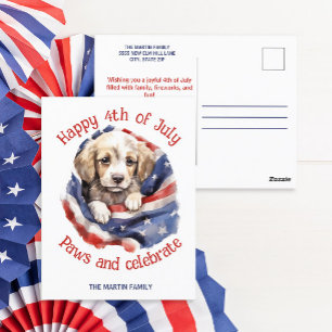 Happy 4 juli Schattigee Puppy Amerikaanse Vlag Briefkaart