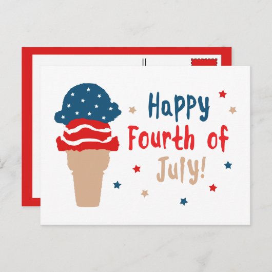 Happy 4 juli-sterren en Stripes Ice Cream Briefkaart (Voorkant / Achterkant)