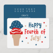 Happy 4 juli-sterren en Stripes Ice Cream Kaart (Voorkant / Achterkant)