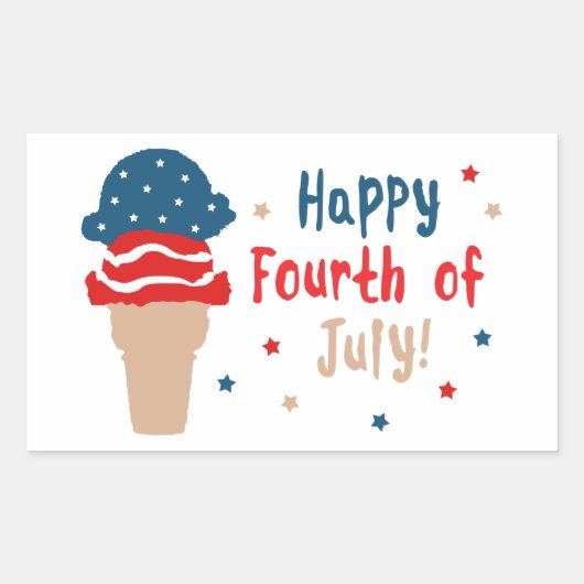 Happy 4 juli-sterren en Stripes Ice Cream Rechthoekige Sticker (Voorkant)